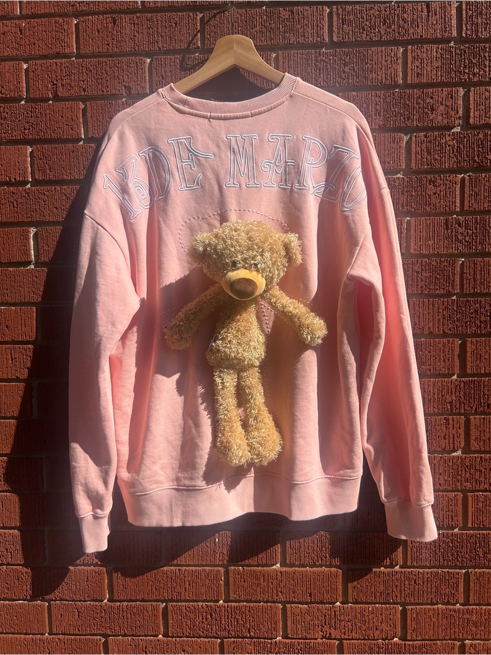 13De Marzo Paris Pink Teddy Bear Sweatshirt 3D Plush Oversized Pullover